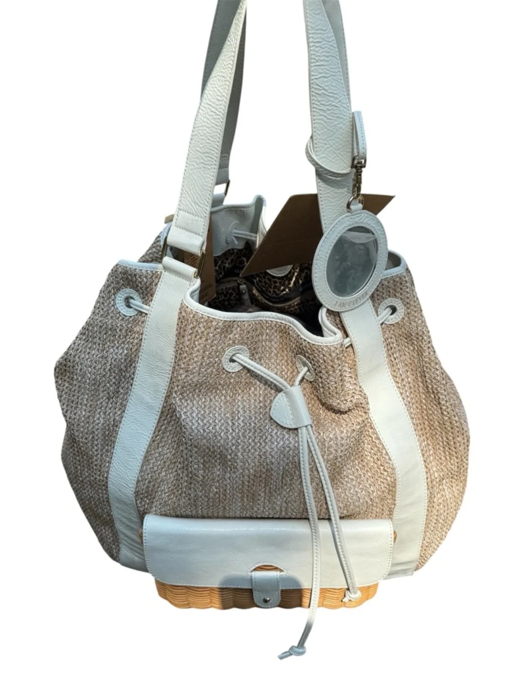 NWT! Clever Carriage Company XL Drawstring Tote with Basket Detail